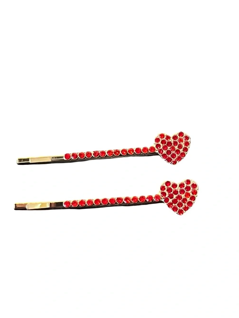 Red Crystal Rhinestone Heart Shape Gold Hair Clips approx 2.5”FINAL PRICE DROP